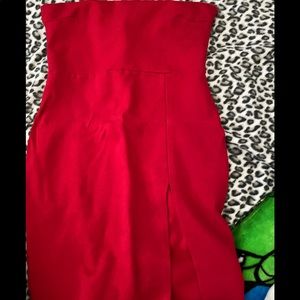 Red strapless midi dress